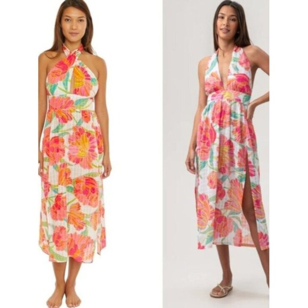 Trina Turk Halter Midi Dress Beach Cover Up Poppy  Resortwear L NEW
